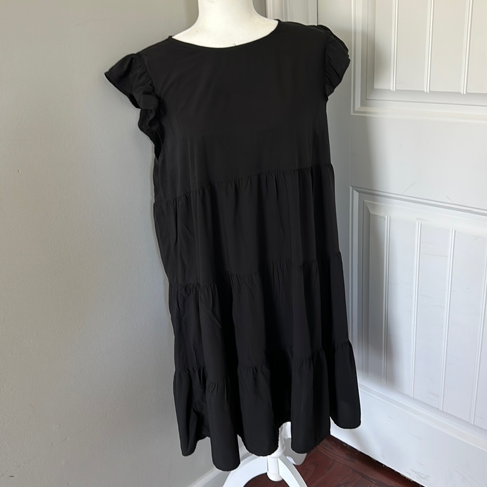 Black Babydoll Dress with ruffle sleeve- L